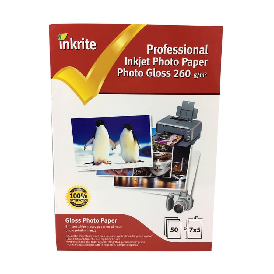 Inkrite Professional Paper Photo Glossy 260gsm 13cm x 18cm (5"x7") (50 sheets)