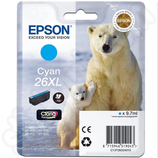 Original Epson 26XL High Yield Cyan Ink Cartridge