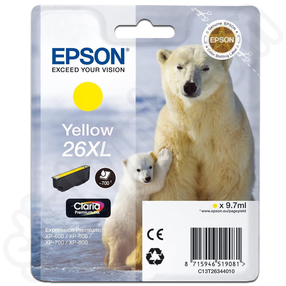 Original Epson 26XL High Yield Yellow Ink Cartridge
