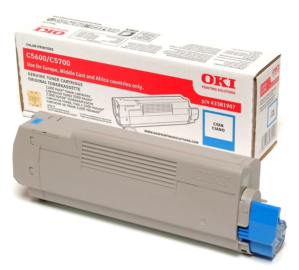 Original OKI 43381907 Standard Yield Cyan Toner Cartridge