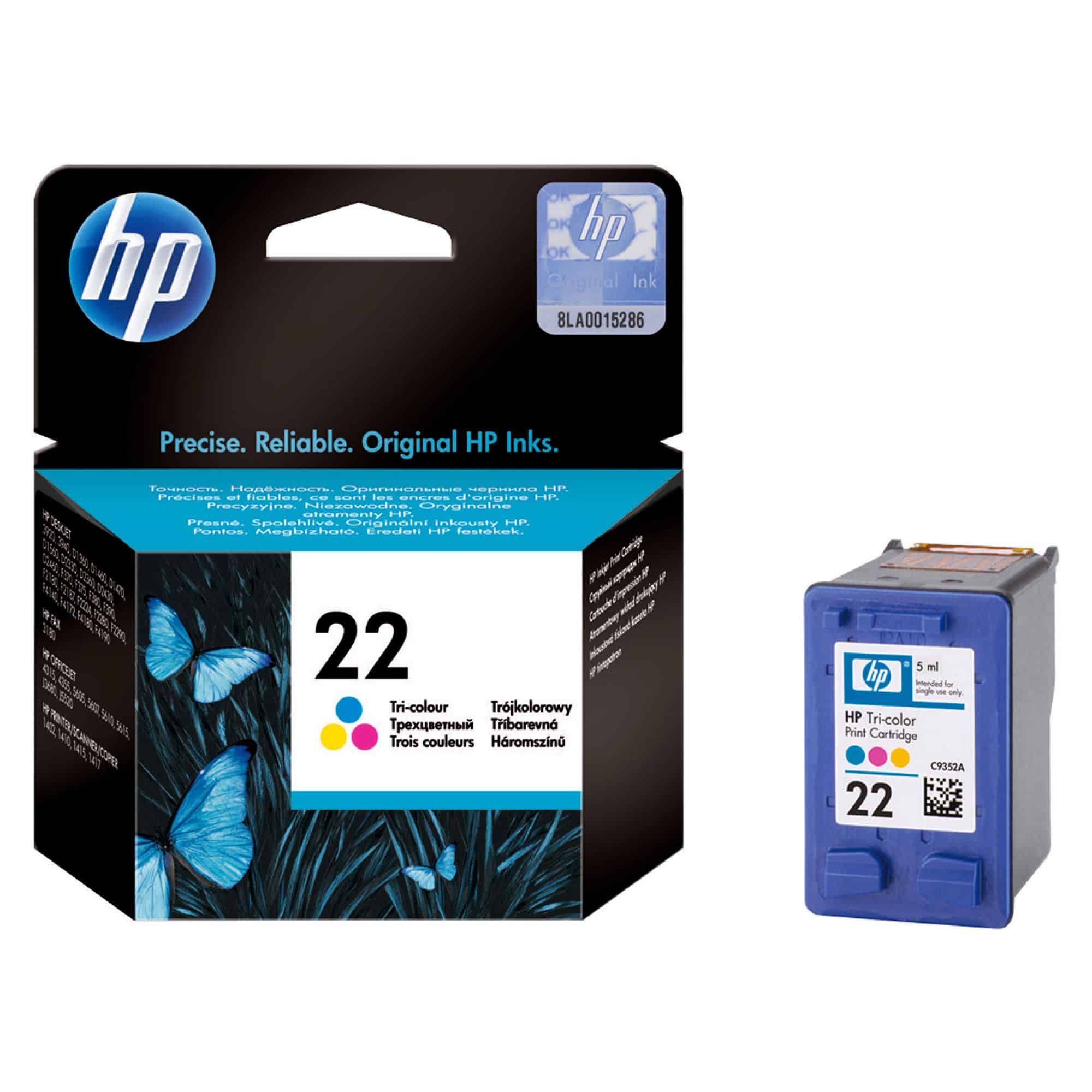 Original HP 22 Standard Yield Tri-Colour Ink Cartridge